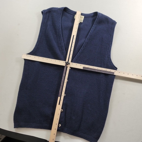 Vintage Eddie Bauer Knit Cardigan Sweater Vest Men Large Tall Navy Blue Made USA - Picture 7 of 8